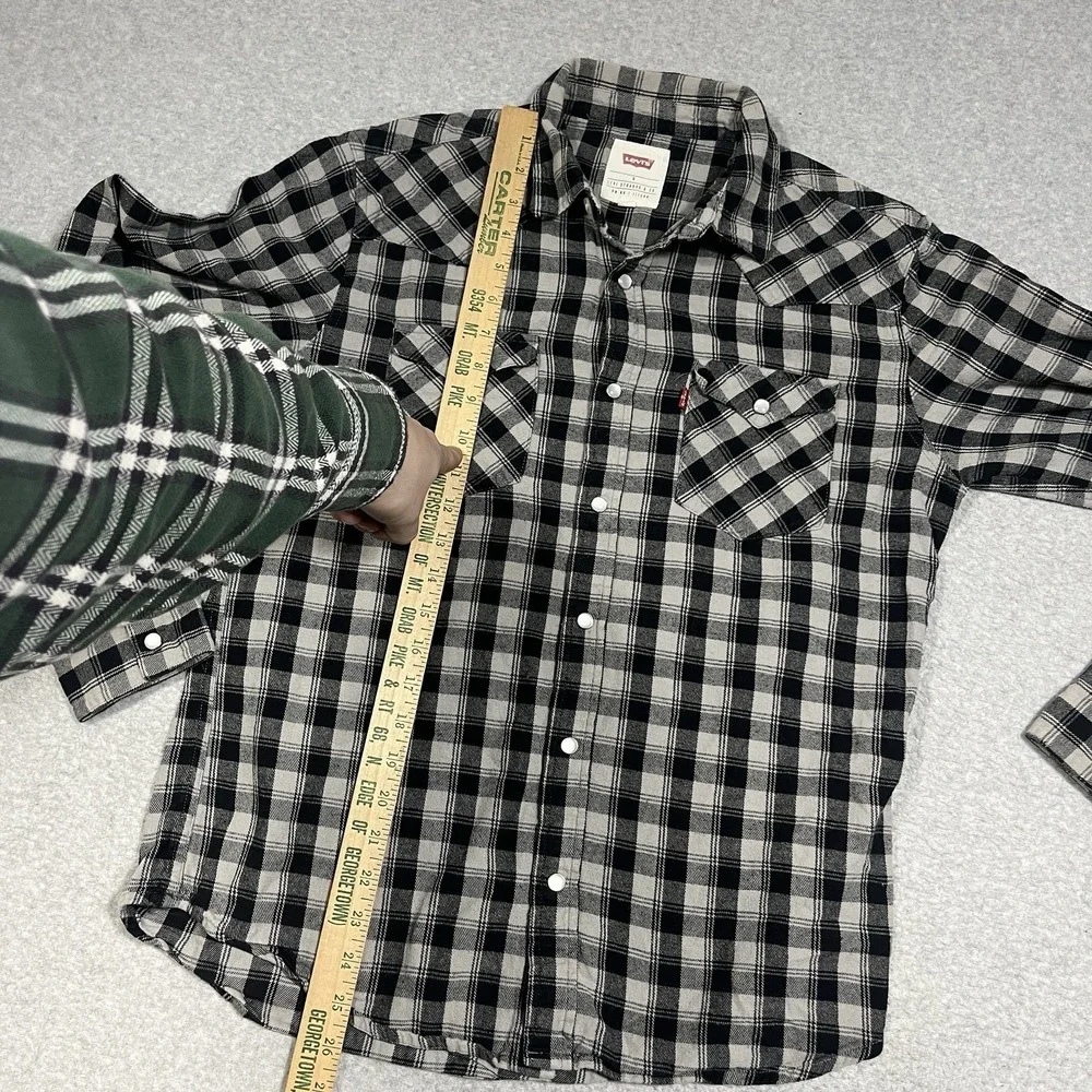 Levis Shirt Mens Small Gray Plaid Pearl Snap Flannel Western Cowboy Long Sleeve